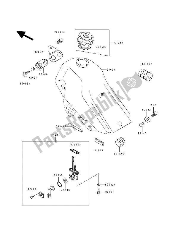 All parts for the Fuel Tank of the Kawasaki KDX 250 1992