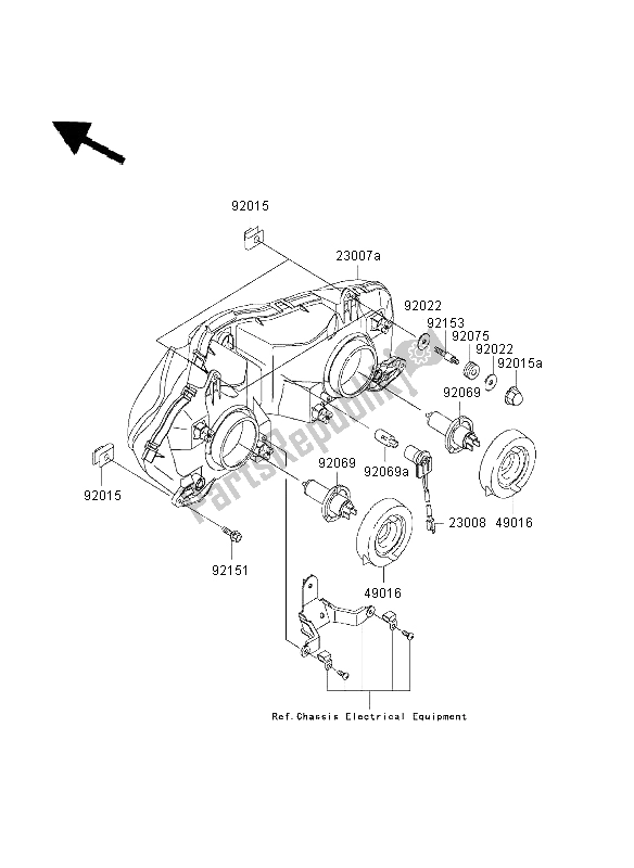 All parts for the Headlight of the Kawasaki Ninja ZX 9R 900 2003