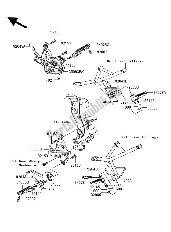 All parts for the Footrests of the Kawasaki Versys 650 2009