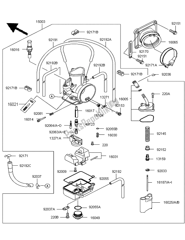 All parts for the Carburetor of the Kawasaki KX 125 2006