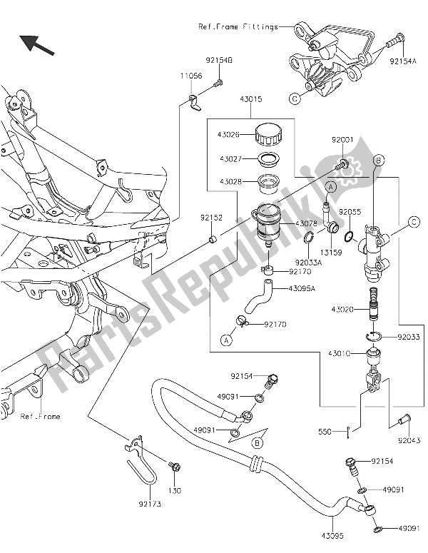 All parts for the Rear Master Cylinder of the Kawasaki Z 250 SL 2016