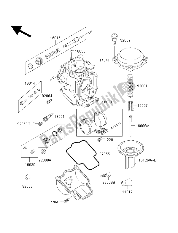 Alle onderdelen voor de Carburateur Onderdelen van de Kawasaki Ninja ZX 6R 600 1996