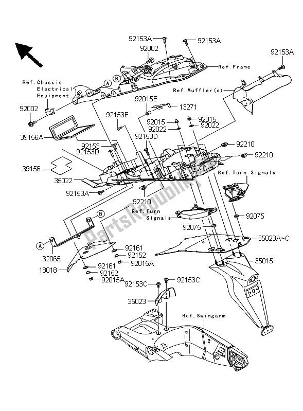 Alle onderdelen voor de Achterspatbord van de Kawasaki Ninja ZX 10R 1000 2006