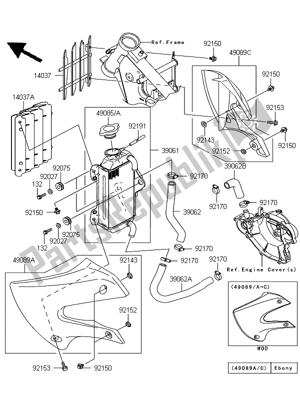 Alle onderdelen voor de Radiator van de Kawasaki KX 65 2010