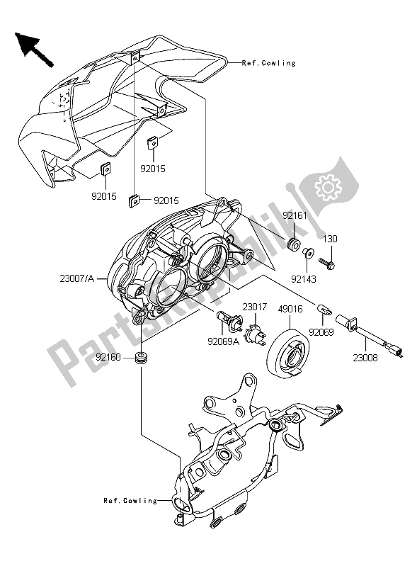 Alle onderdelen voor de Koplamp van de Kawasaki Z 1000 2006