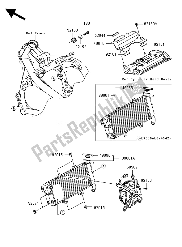 Toutes les pièces pour le Radiateur du Kawasaki ER 6N ABS 650 2007