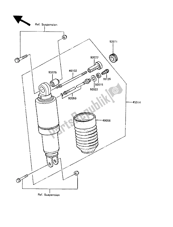 All parts for the Shock Absorber(s) of the Kawasaki GPZ 600R 1989