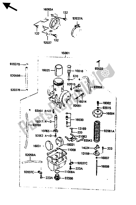 Todas las partes para Carburador de Kawasaki KX 500 1986