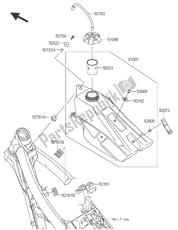 All parts for the Fuel Tank of the Kawasaki KX 450F 2016