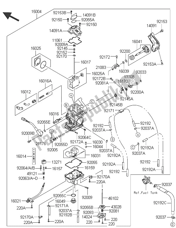 All parts for the Carburetor of the Kawasaki KLX 450R 2016