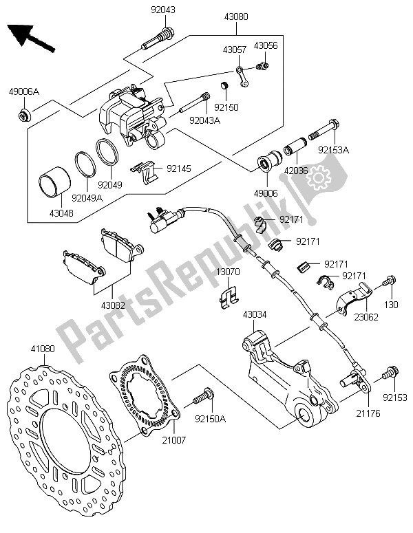 All parts for the Rear Brake of the Kawasaki Versys 1000 2012