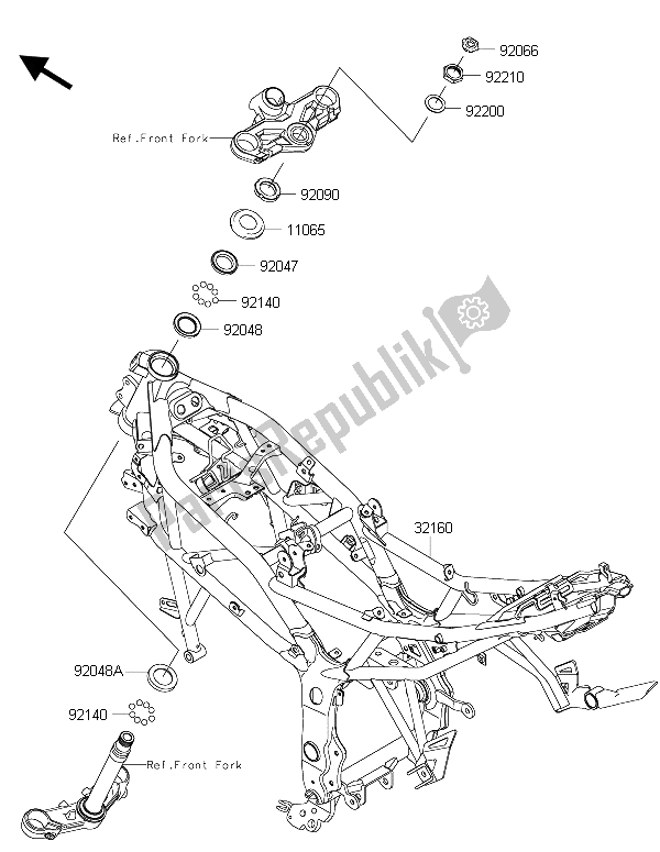 All parts for the Frame of the Kawasaki Ninja 250 SL 2015