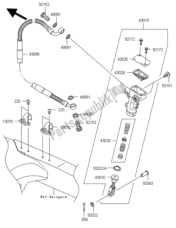 All parts for the Rear Master Cylinder of the Kawasaki KX 250F 2006