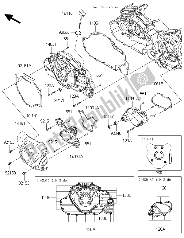 All parts for the Left Engine Cover(s) of the Kawasaki Vulcan 1700 Nomad ABS 2015