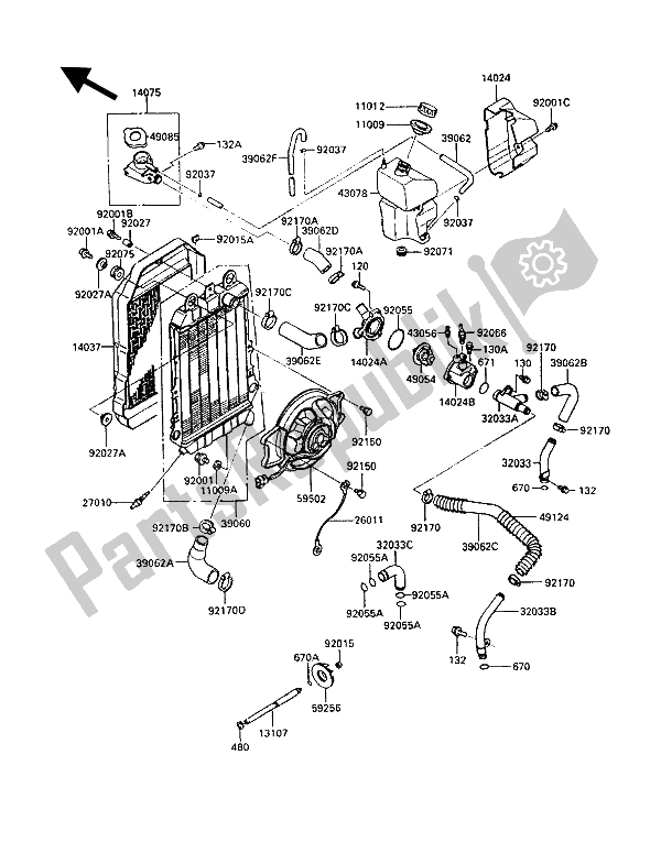 All parts for the Radiator of the Kawasaki VN 750 Twin 1988