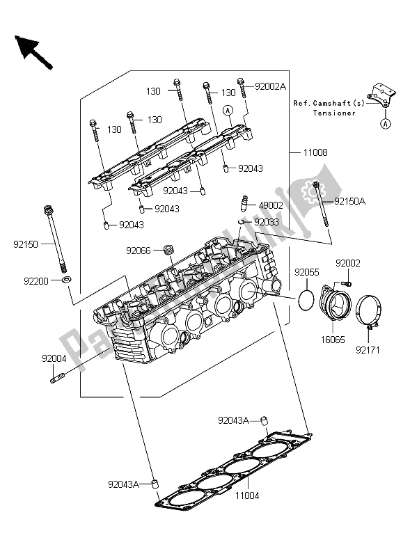 All parts for the Cylinder Head of the Kawasaki Z 1000 2006