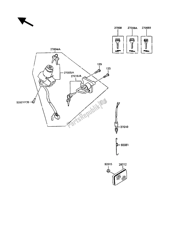 All parts for the Ignition Switch of the Kawasaki KLR 250 1990