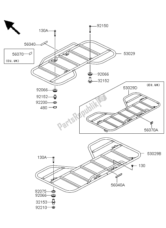 Alle onderdelen voor de Vervoerder van de Kawasaki KVF 360 2004