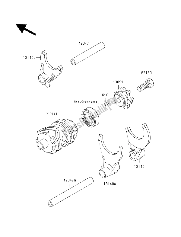 All parts for the Gear Change Drum & Shift Fork of the Kawasaki KX 250 1996