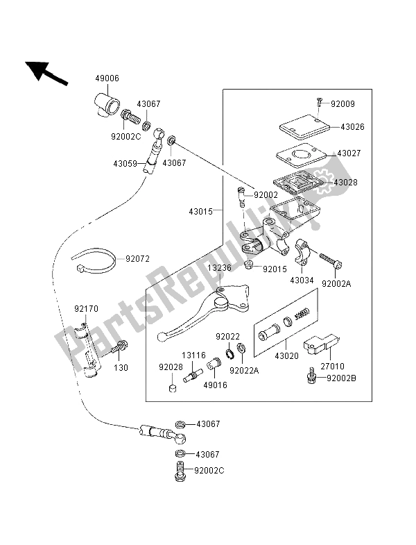 Toutes les pièces pour le Maître-cylindre D'embrayage du Kawasaki Zephyr 1100 1996