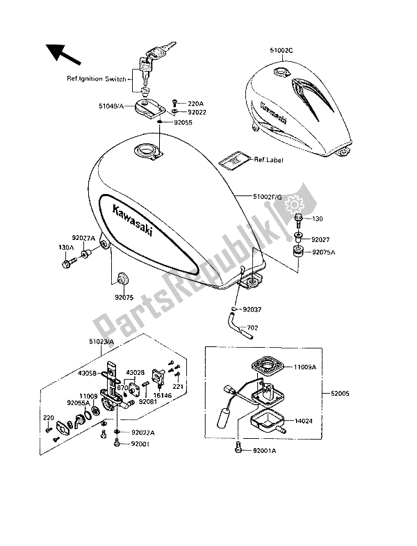 Toutes les pièces pour le Réservoir D'essence du Kawasaki VN 750 Twin 1989