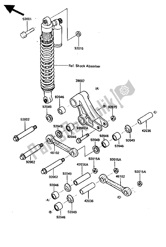 All parts for the Suspension of the Kawasaki KX 250 1987