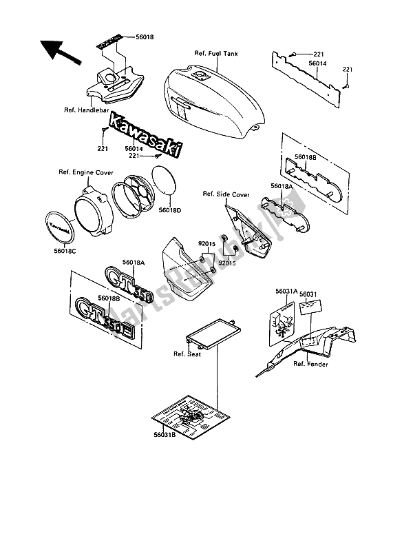 Todas as partes de Rótulos do Kawasaki GT 550 1989