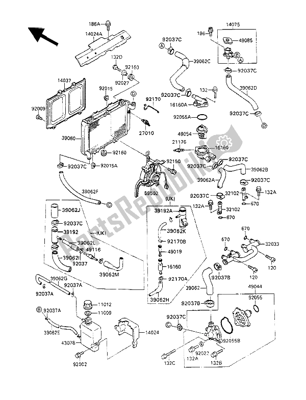 Alle onderdelen voor de Radiator van de Kawasaki GPX 600R 1990