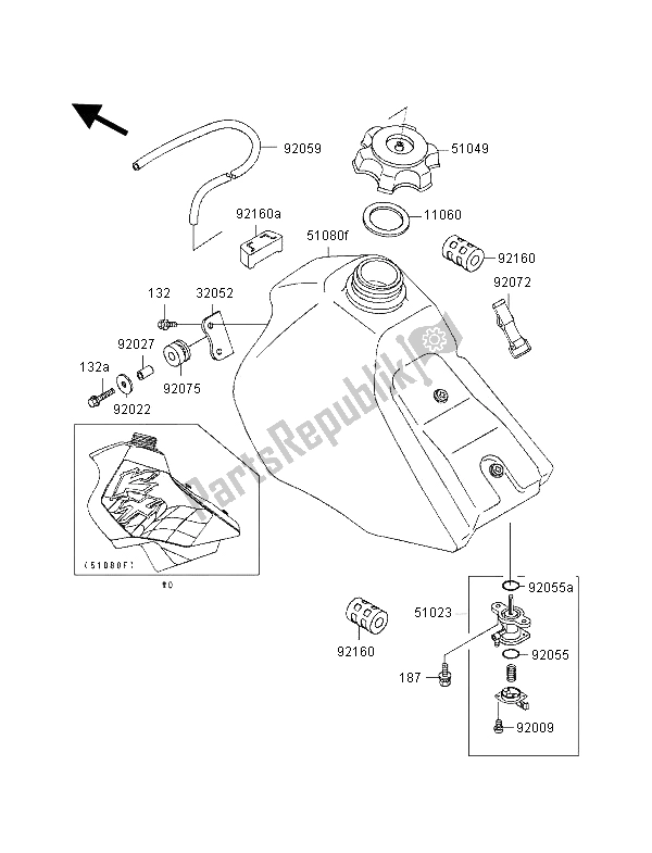 Tutte le parti per il Serbatoio Di Carburante del Kawasaki KX 80 SW LW 1996