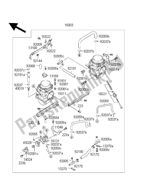 Alle onderdelen voor de Carburator van de Kawasaki EL 252 2001