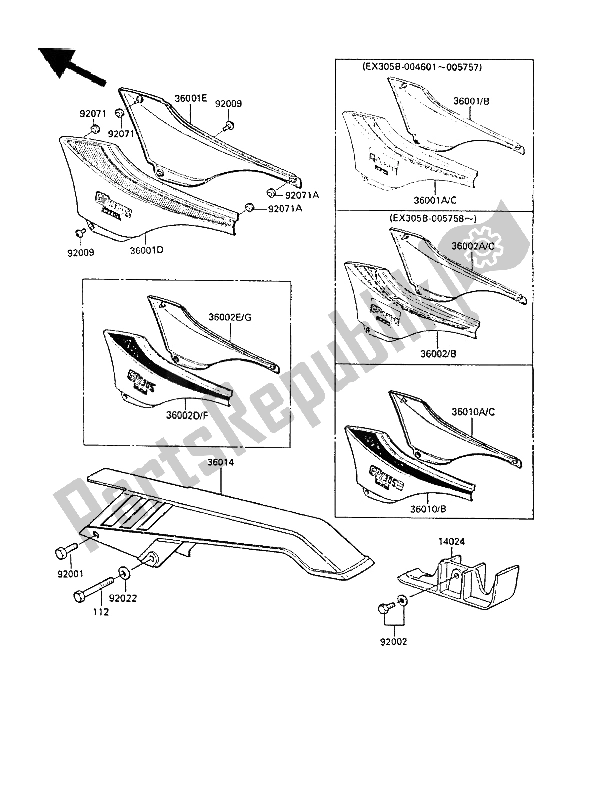 Tutte le parti per il Coperture Laterali E Copertura A Catena del Kawasaki GPZ 305 Belt Drive 1986