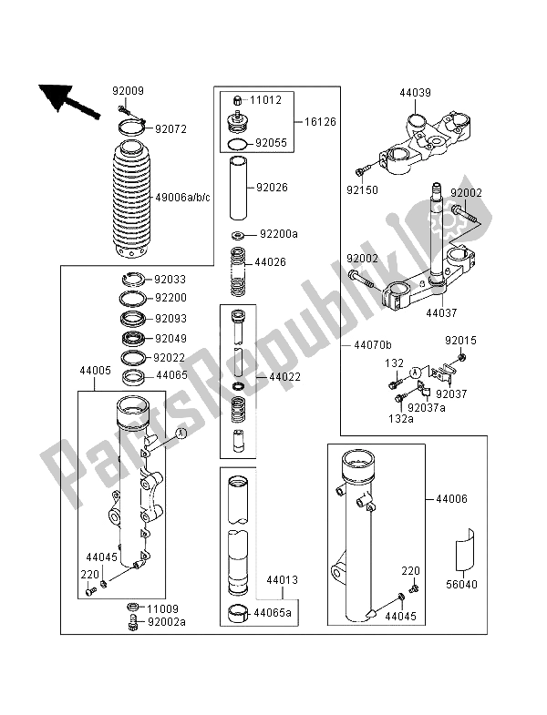 Tutte le parti per il Forcella Anteriore del Kawasaki KLE 500 1995