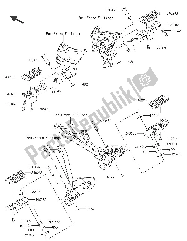 All parts for the Footrests of the Kawasaki Z 1000 SX ABS 2016