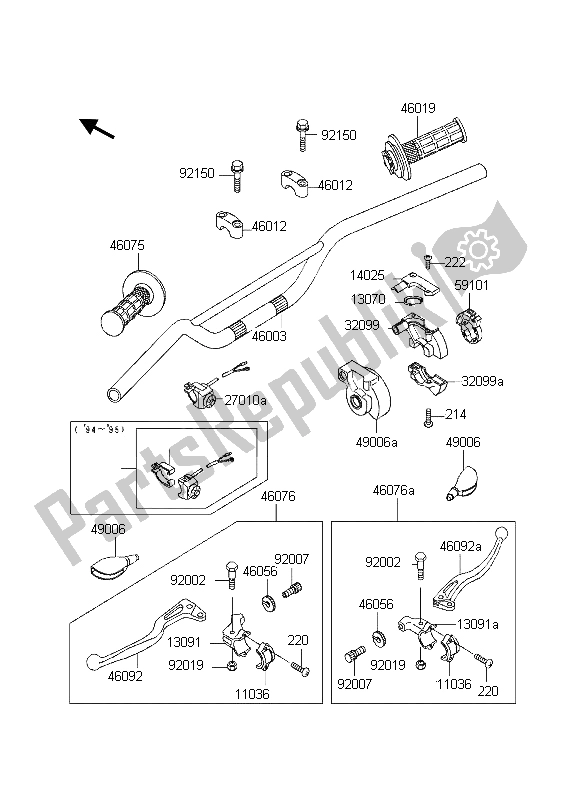 All parts for the Handlebar of the Kawasaki KX 60 1998