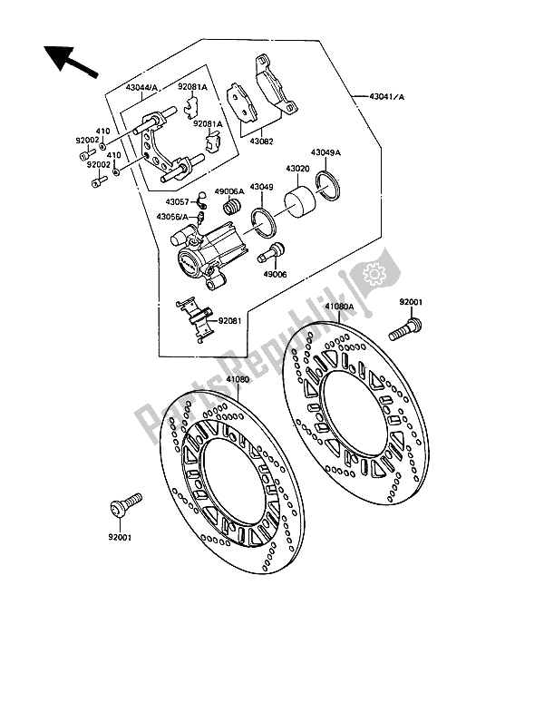 All parts for the Front Caliper of the Kawasaki 1000 GTR 1990