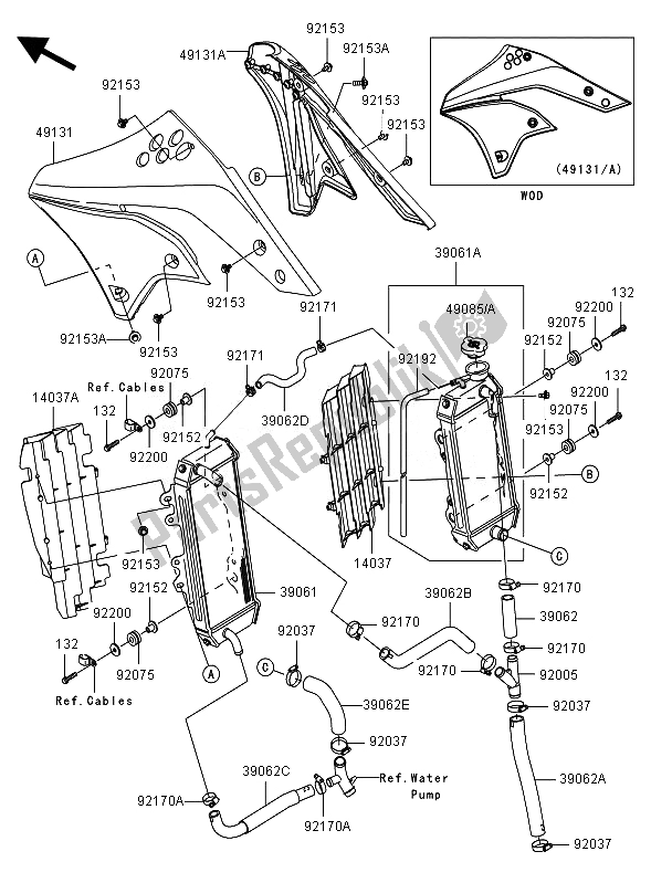 Alle onderdelen voor de Radiator van de Kawasaki KX 250F 2007