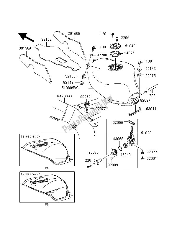 Todas las partes para Depósito De Combustible de Kawasaki Ninja ZX 9R 900 1998