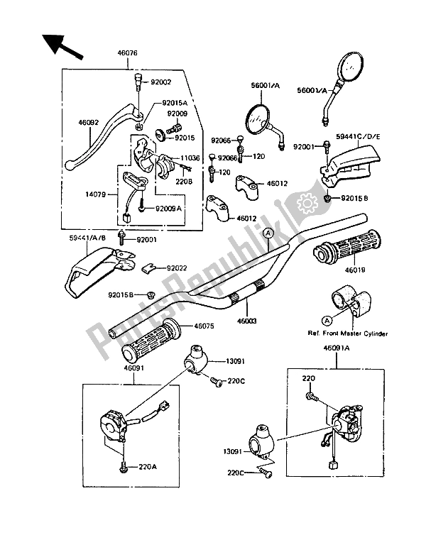 Alle onderdelen voor de Stuur van de Kawasaki KMX 125 1989