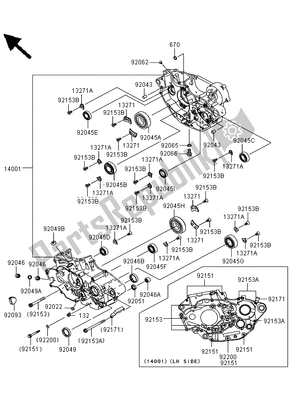 All parts for the Crankcase of the Kawasaki KLX 450R 2010