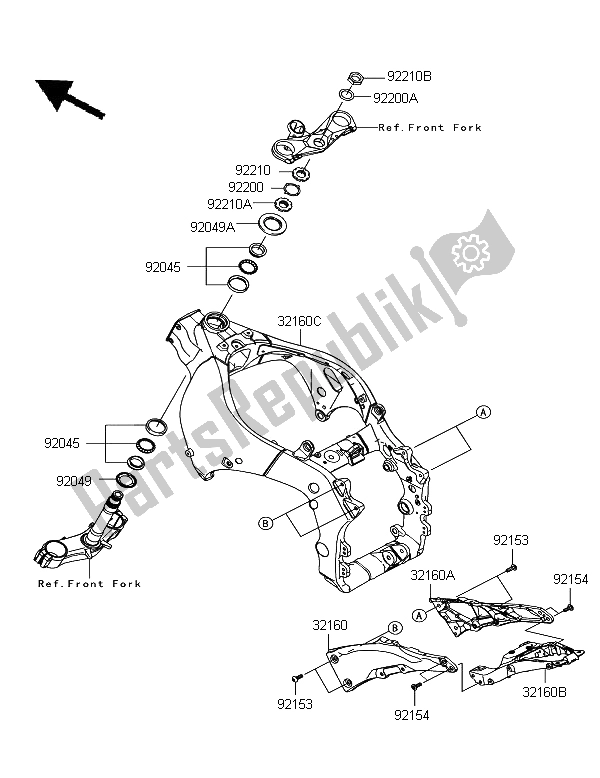 All parts for the Frame of the Kawasaki Ninja ZX 10R 1000 2012