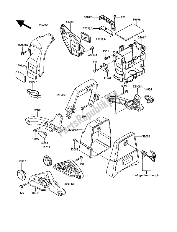 All parts for the Battery Case of the Kawasaki VN 750 Twin 1989