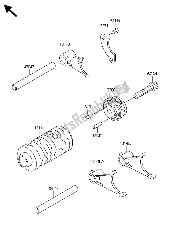 All parts for the Gear Change Drum & Shift Fork(s) of the Kawasaki KX 65 2014