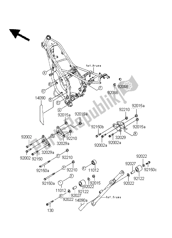 Alle onderdelen voor de Frame Hulpstukken van de Kawasaki KDX 200 1999