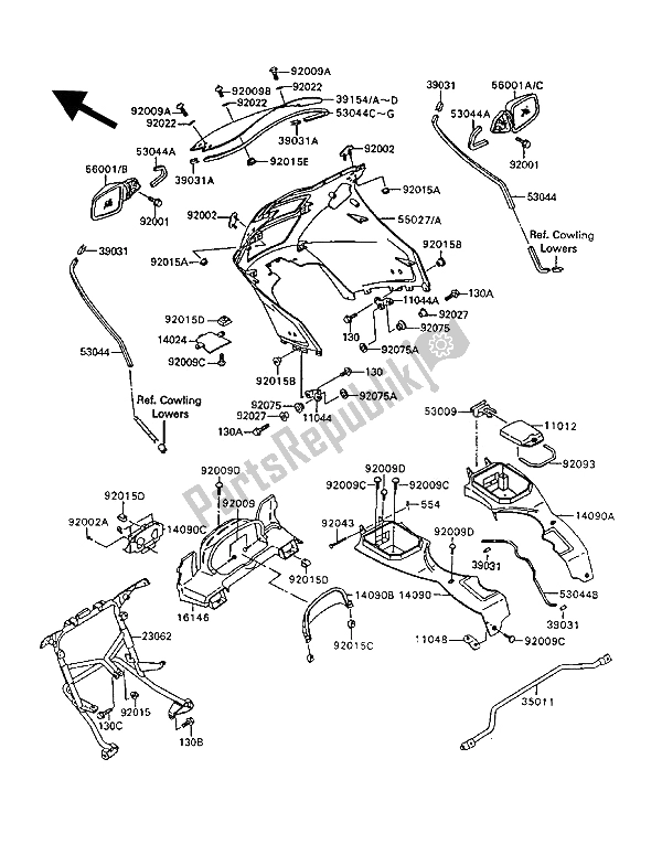 All parts for the Cowling of the Kawasaki 1000 GTR 1994