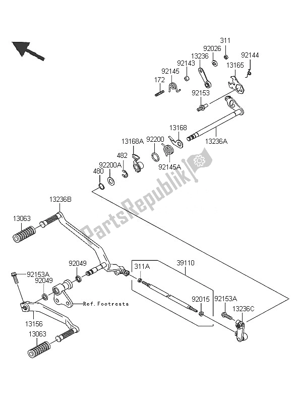 All parts for the Gear Change Mechanism of the Kawasaki VN 2000 2005