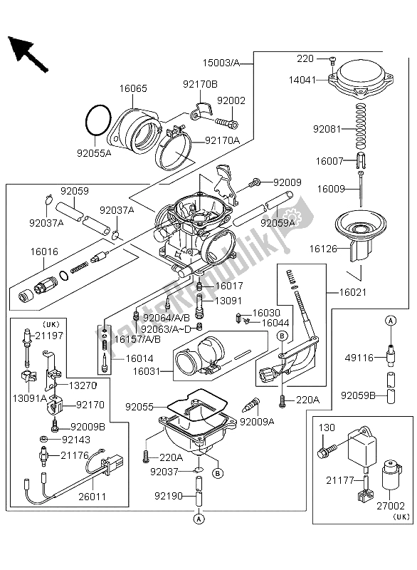 Tutte le parti per il Carburatore del Kawasaki KLF 300 4X4 2003