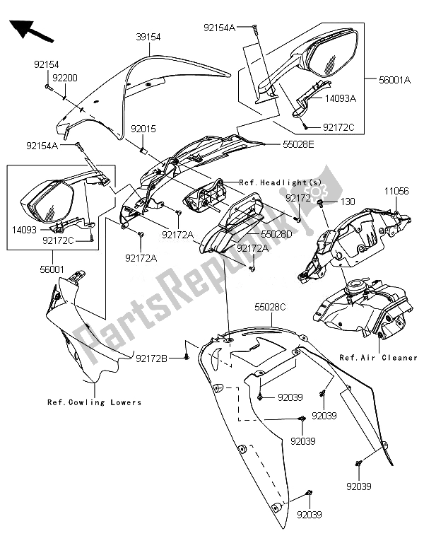 Alle onderdelen voor de Motorkap van de Kawasaki Ninja ZX 10R 1000 2014