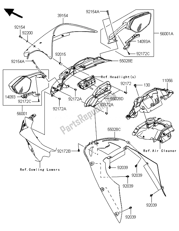 All parts for the Cowling of the Kawasaki Ninja ZX 10R 1000 2014