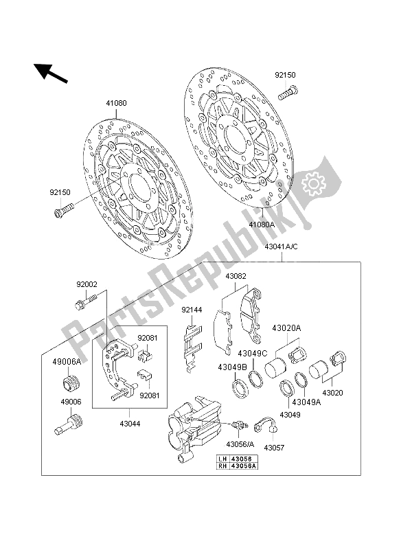 All parts for the Front Brake of the Kawasaki 1000 GTR 1997