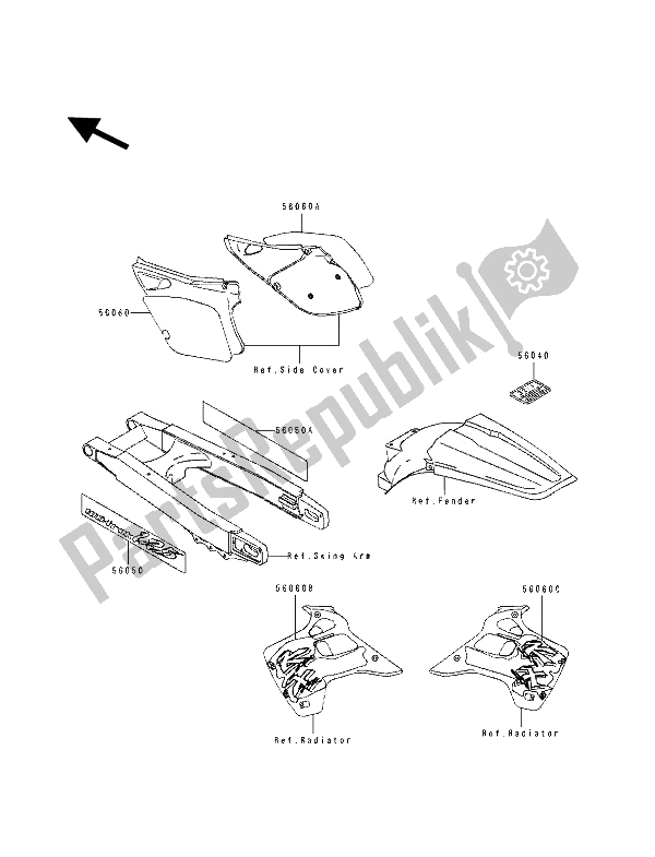 Tutte le parti per il Etichette del Kawasaki KX 125 1993